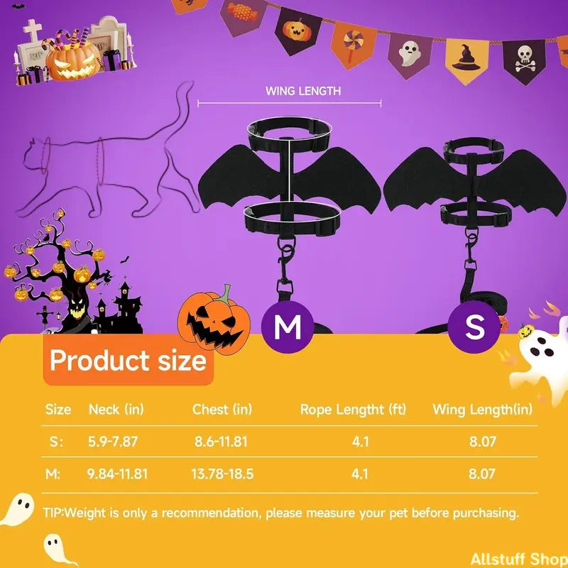 2026 New Unisex Fit Adjustable Bat Wing Mesh Vest Harness for Small Pets, Escape-Proof Soft Mesh Fabric Leash Set for Halloween Walks, Lightweight Walking Training Cosplay Outfit by Sohochic