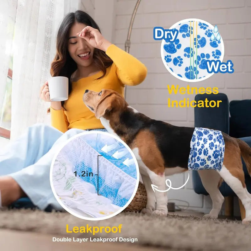 2‑Pack Disposable Dog Wraps(20Ct), Absorbent Doggie Diapers, Rapid-Dry Leak-Proof Puppy Diapers, Wetness Indicator Excitable Urination Incontinence, Comfortable Fit for Girl Dogs in Heat&Elderly Incontinence, Pet Essiential