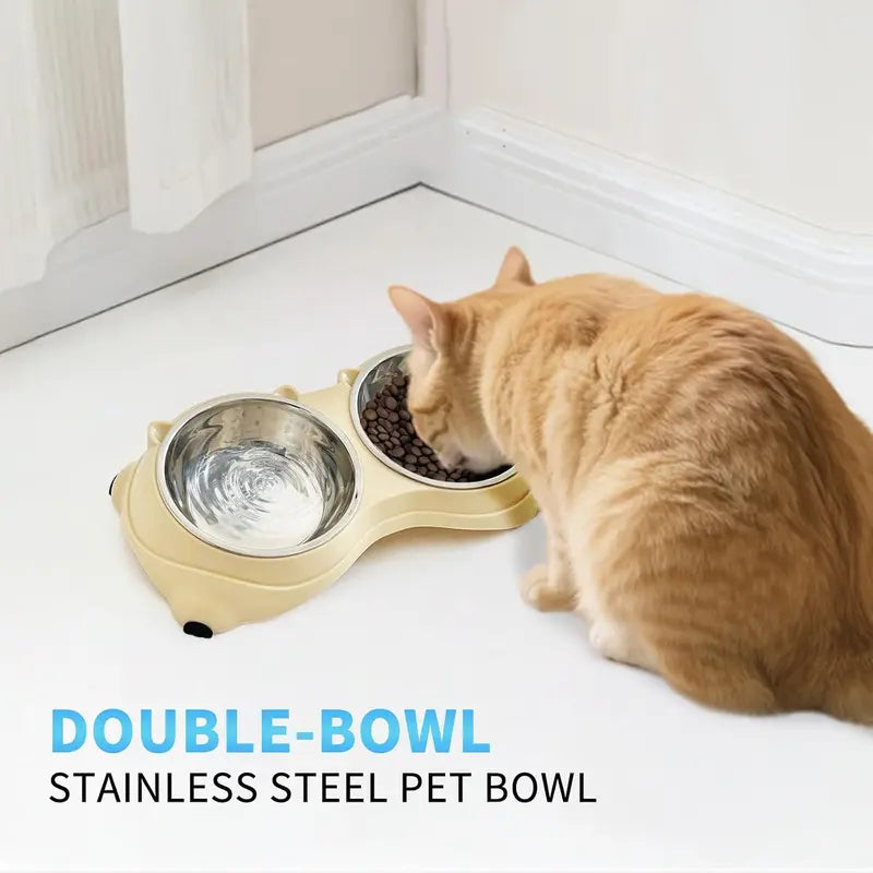 15° Tilted Raised Pet Feeding Set for Cats & Small Dogs, 2 Stainless Steel Containers, Non-Slip, Splash-Proof, Whisker-Friendly, Dishwasher Safe Indoor Recreation Gear