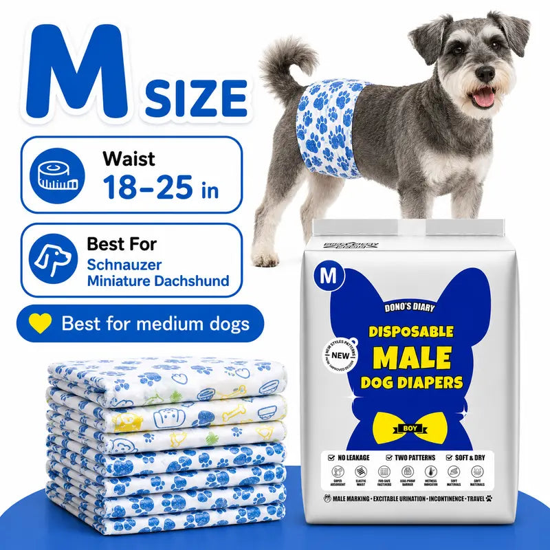2‑Pack Disposable Dog Wraps(20Ct), Absorbent Doggie Diapers, Rapid-Dry Leak-Proof Puppy Diapers, Wetness Indicator Excitable Urination Incontinence, Comfortable Fit for Girl Dogs in Heat&Elderly Incontinence, Pet Essiential