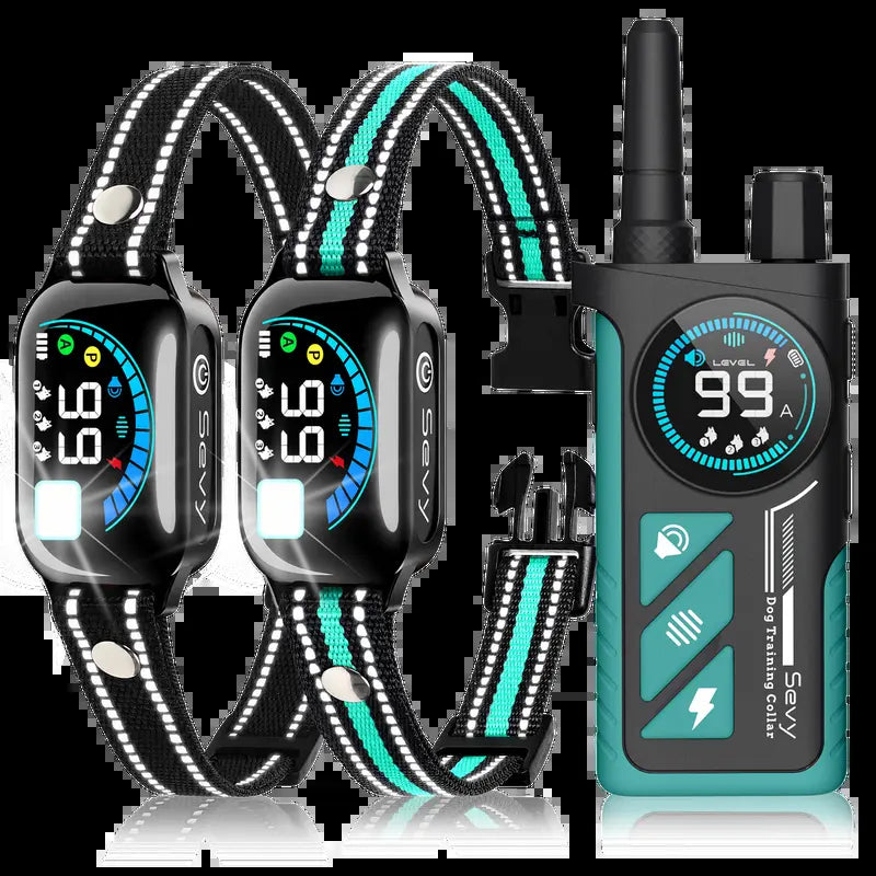 Sevy 2-Pack 2-In-1 Safe Dog Training Shock Collars - 3300FT Range, Waterproof, 4 Modes (Beep,Vibration,Static Shock,Auto Bark), 5-Stage Progressive Correction, Color Screen Remote, Rechargeable, Hiking Compatible for All Dog Sizes