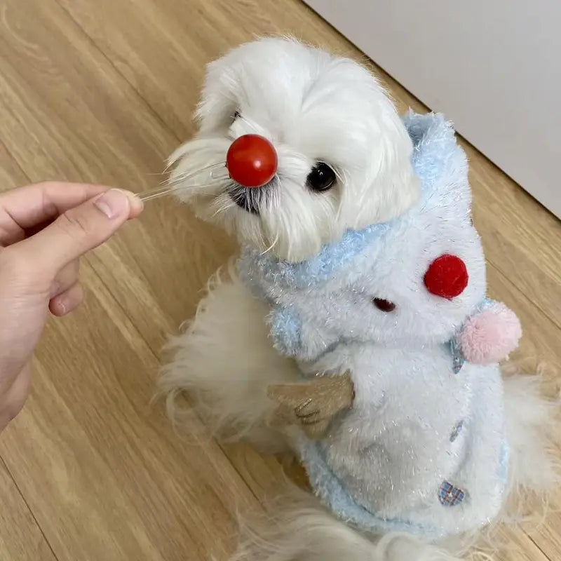 Snowman Christmas Pet Costume - Soft Warm Plush Hooded Outfit with D-Ring Leash Hole for Small/Medium Dogs & Cats, Winter Holiday Apparel
