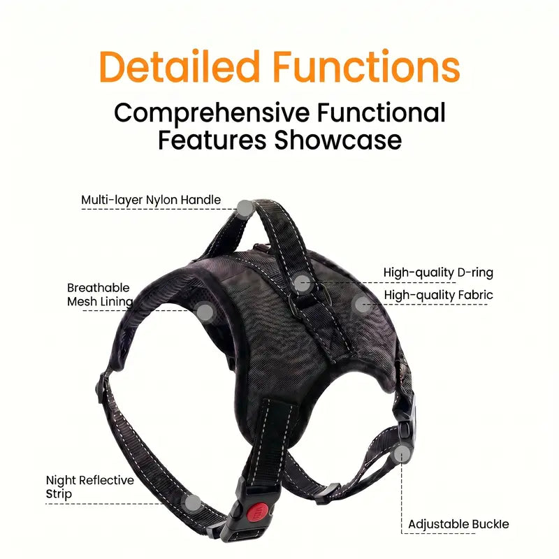 Dog Harness & Leash Set - 5FT Leash Included, Nylon Mesh, No Pull, Durable, Reflective, Choke-Free Design, Chew Resistant, Adjustable, Breathable, Easy On/Off, Waterproof for Hiking, Puppy Daily Walks, S, M