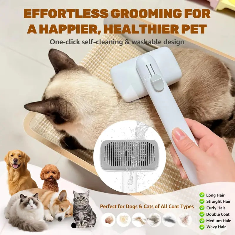 Dog & Cat Self-Cleaning Deshedding Slicker Comb - 1-Click Release Grooming Brush, Grooming Goods, Deshedding Combs & Brushes for Shed Control, Easy Clean, No Hair Picking
