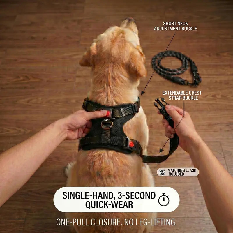 Dog Harness & Leash Set - 5FT Leash Included, Nylon Mesh, No Pull, Durable, Reflective, Choke-Free Design, Chew Resistant, Adjustable, Breathable, Easy On/Off, Waterproof for Hiking, Puppy Daily Walks, S, M