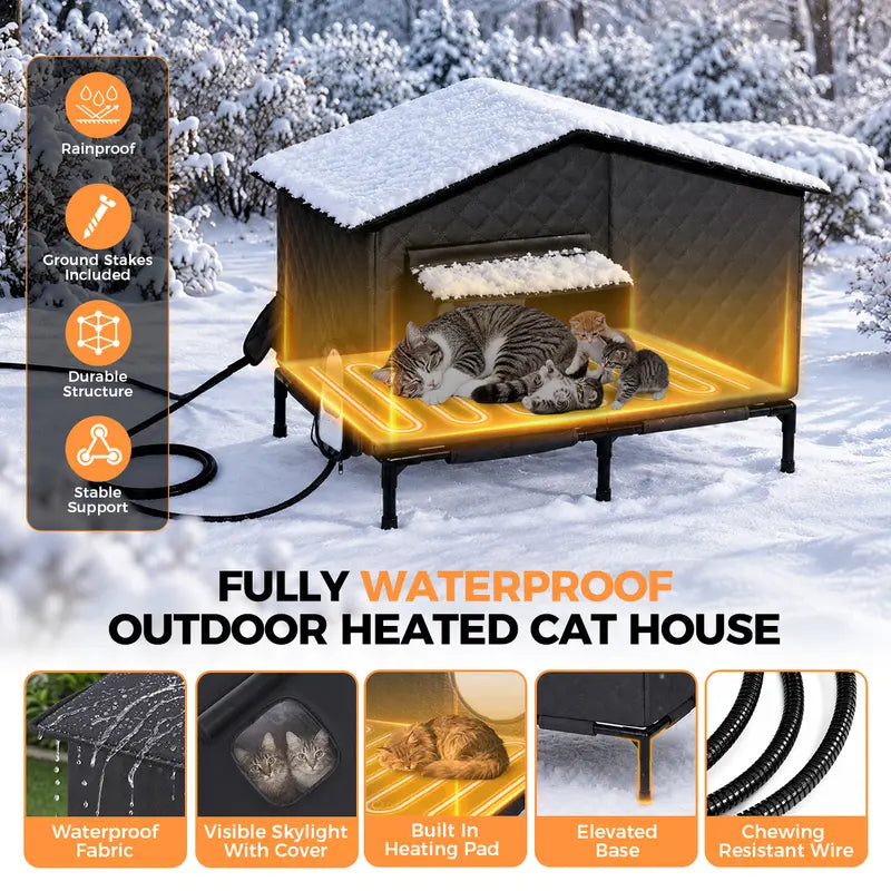 Petcozife Smart Heated Cat House for Indoor/Outdoor Use, Insulated Winter Shelter with 8-in-1 Temperature Control, Waterproof and Chew-Proof Design, FCC/UL Certified, One-Way Escape Door, Available in Medium/Large Sizes
