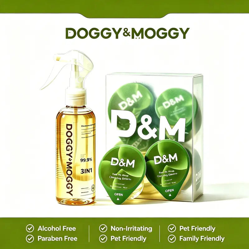 DOGGY&MOGGY 12Ml Pet Fresh Care Bundle - Bio-Enzyme Deodorizer Spray, 10 No-Rinse Cleansing Jelly Cups, Tear-Free, Safe for Pets and Children, Convenient Daily Care, Odor-Eliminating Home Grooming Solution for Dogs and Cats, Home and Furniture Friendly