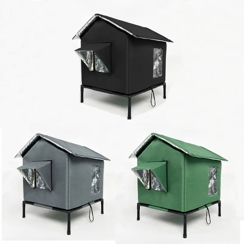 Elevated Waterproof Outdoor Cat House - Foldable Portable 4-Season Shelter for Stray Cats, Weatherproof Cat Villa