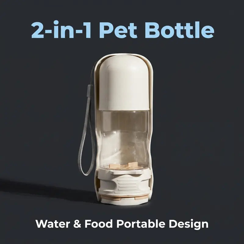 Portable Dog Travel Bottle with Food Storage, Leakproof Design, One-Touch Dispensing for Feeding and Hydration
