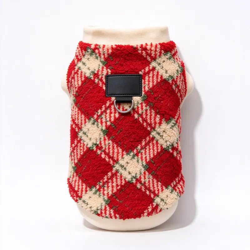 Plaid Dog Hoodie, Warm Fleece Pet Sweater with Leash Hole, Winter Dog & Cat Clothes for Small & Medium Dogs, Puppy Apparel for Cold Weather, Outdoor Walks, Daily Wear, Travel & Holiday Pet Outfits,Outdoor