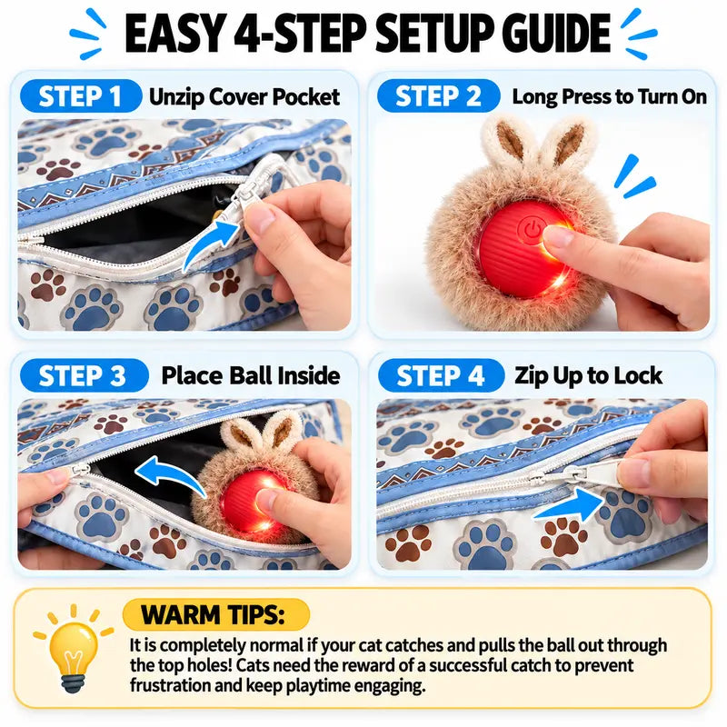 Interactive Cat Toy Set for Kittens&Adults - 7-Hole Play Mat with Smart Touch-Activated 3-Speed Moving Ball, Chirping Feature, Pouch Storage & USB Rechargeable Design for Bored Indoor Cats